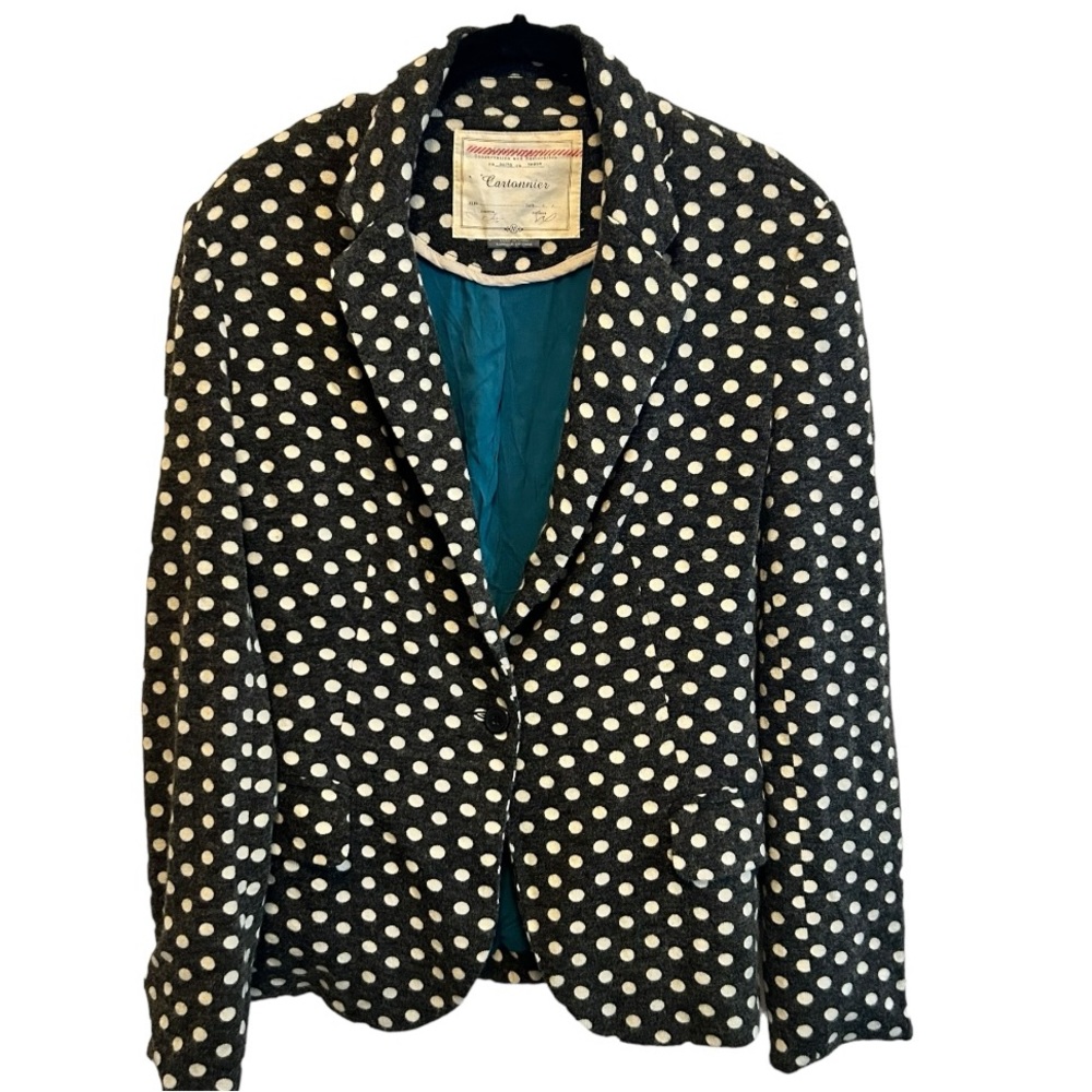 Cartonnier Brown Blazer with Cream Polka Dots Medium